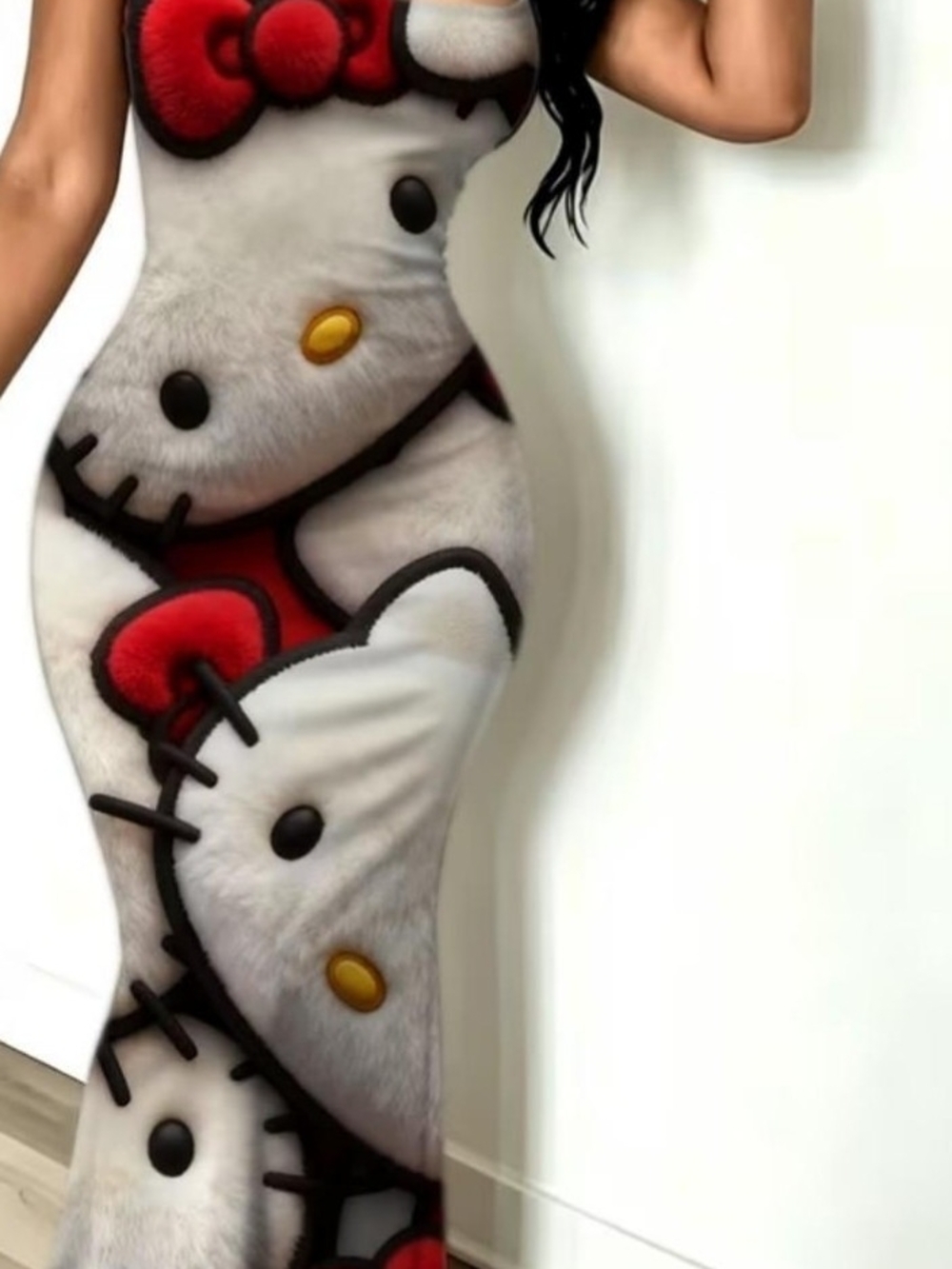 Hello Kitty Graphic Bodycon Dress in White, Red & Black